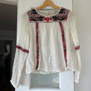 White cotton gauze long sleeve with embroidery from Amuse Society - size XS